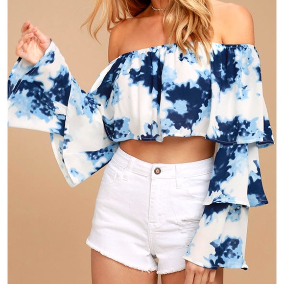 Lulus Tops - Blue and White Satisfaction Crop Top